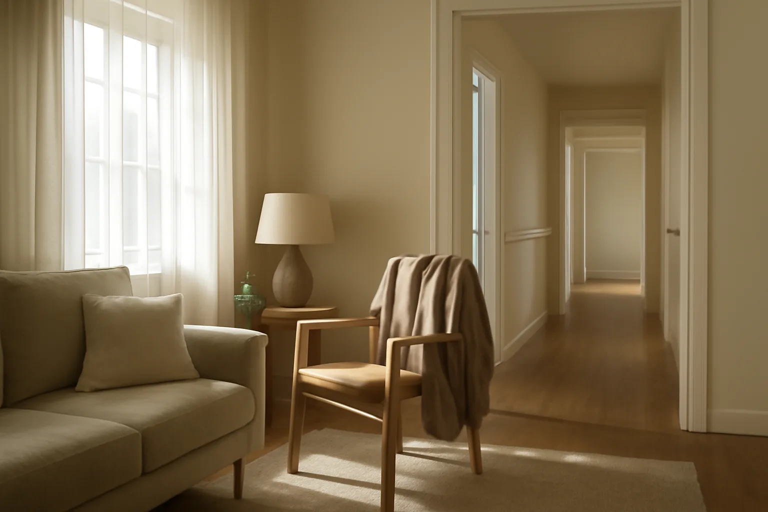 Sunlit residential living room representing a licensed group home interior