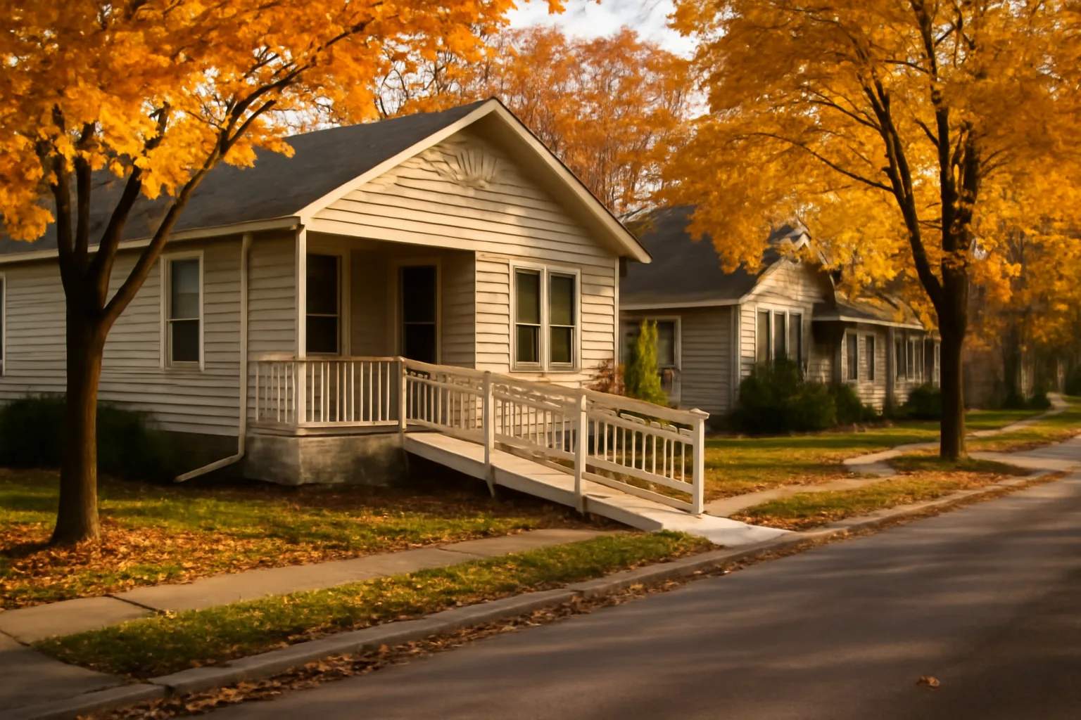 Residential home with a wheelchair ramp representing assisted living regulations in Michigan