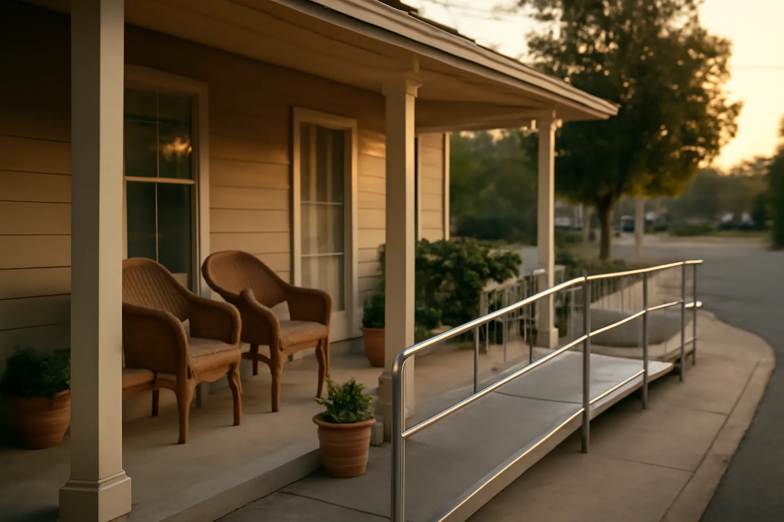 Porch and ramp entrance of a small residential assisted living care home
