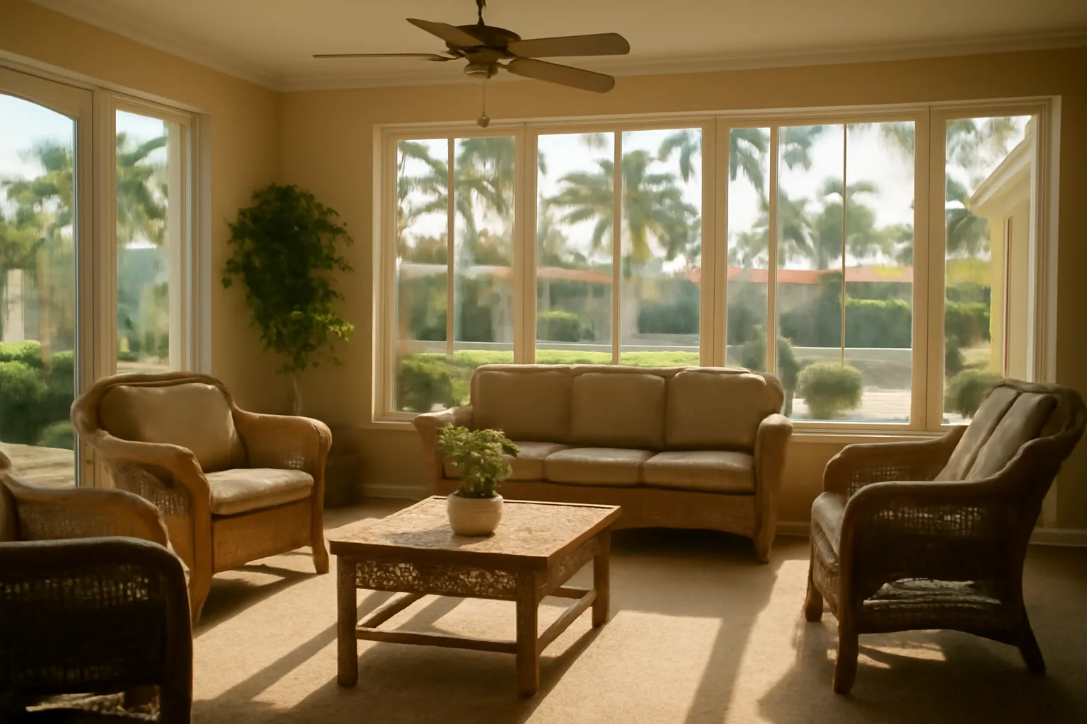 Sunlit common room used for a Florida assisted living license search context