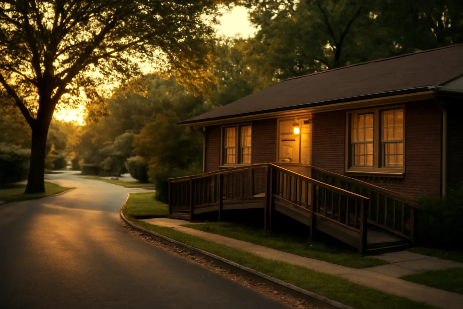 Brick residential home with wheelchair ramp representing a licensed Georgia assisted living facility