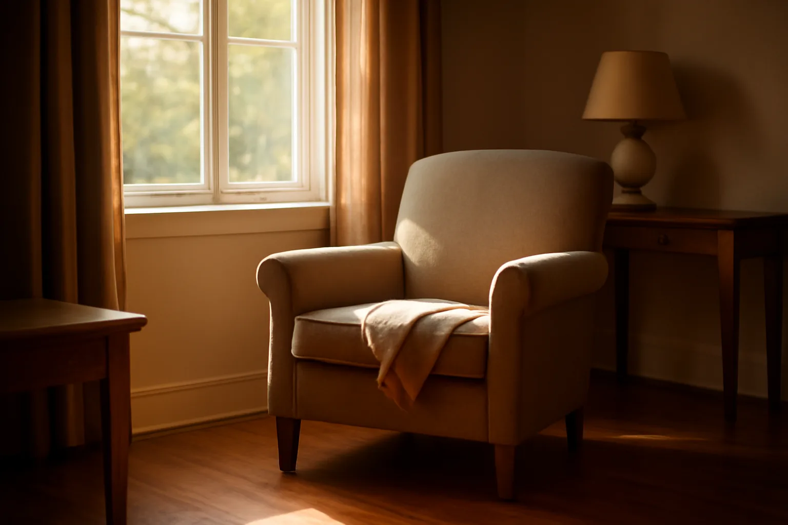 Sunlit living room inside a small residential assisted living group home