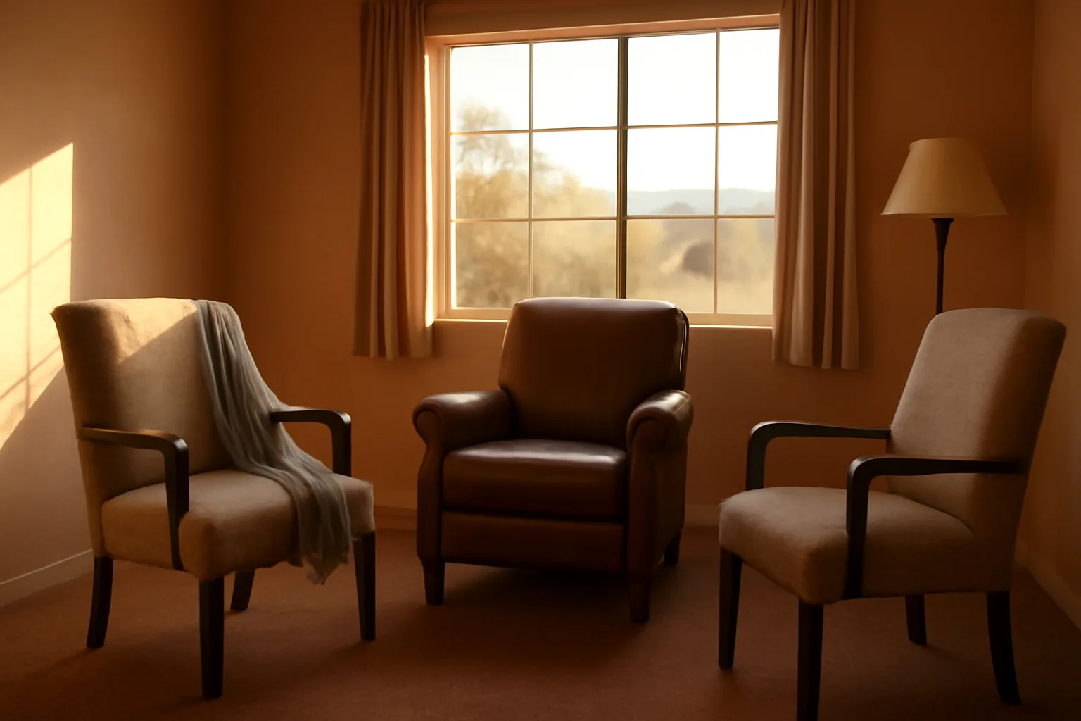 Sunlit living room in an Arizona group home licensed residential care setting