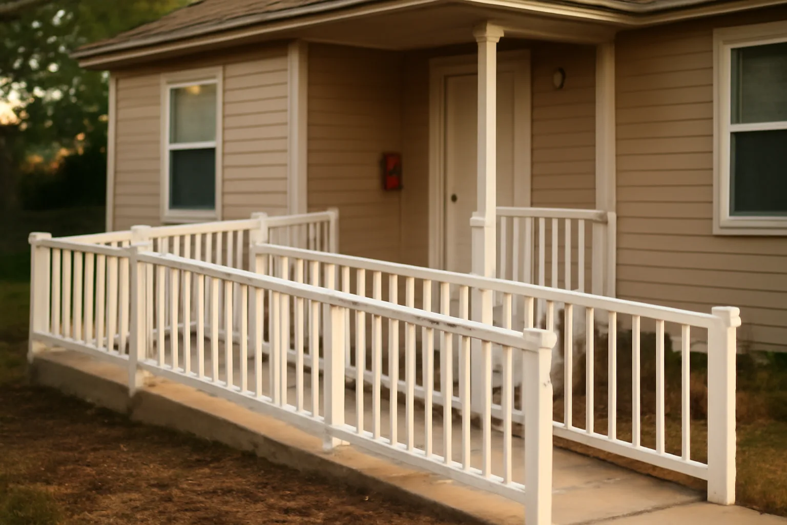 Single-story licensed group home exterior with ramp, illustrating group home owner requirements