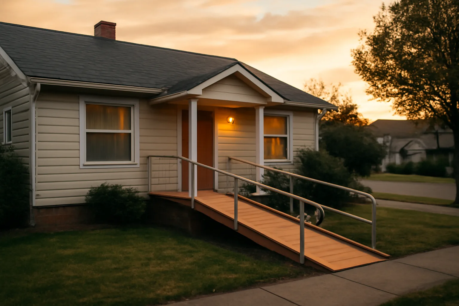 Residential home exterior with wheelchair ramp representing how to open a group home