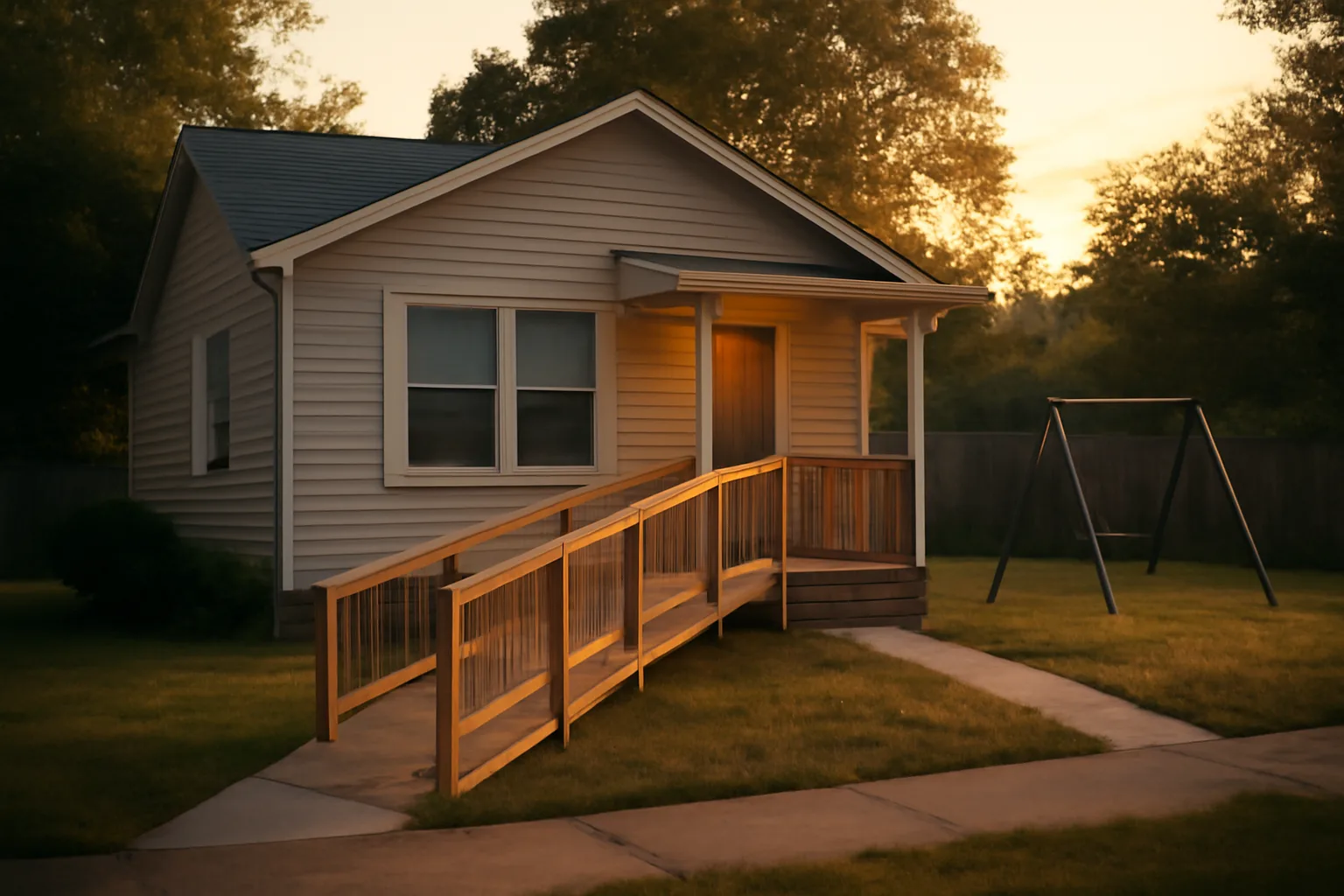 Suburban home with wheelchair ramp representing a licensed group home for foster care