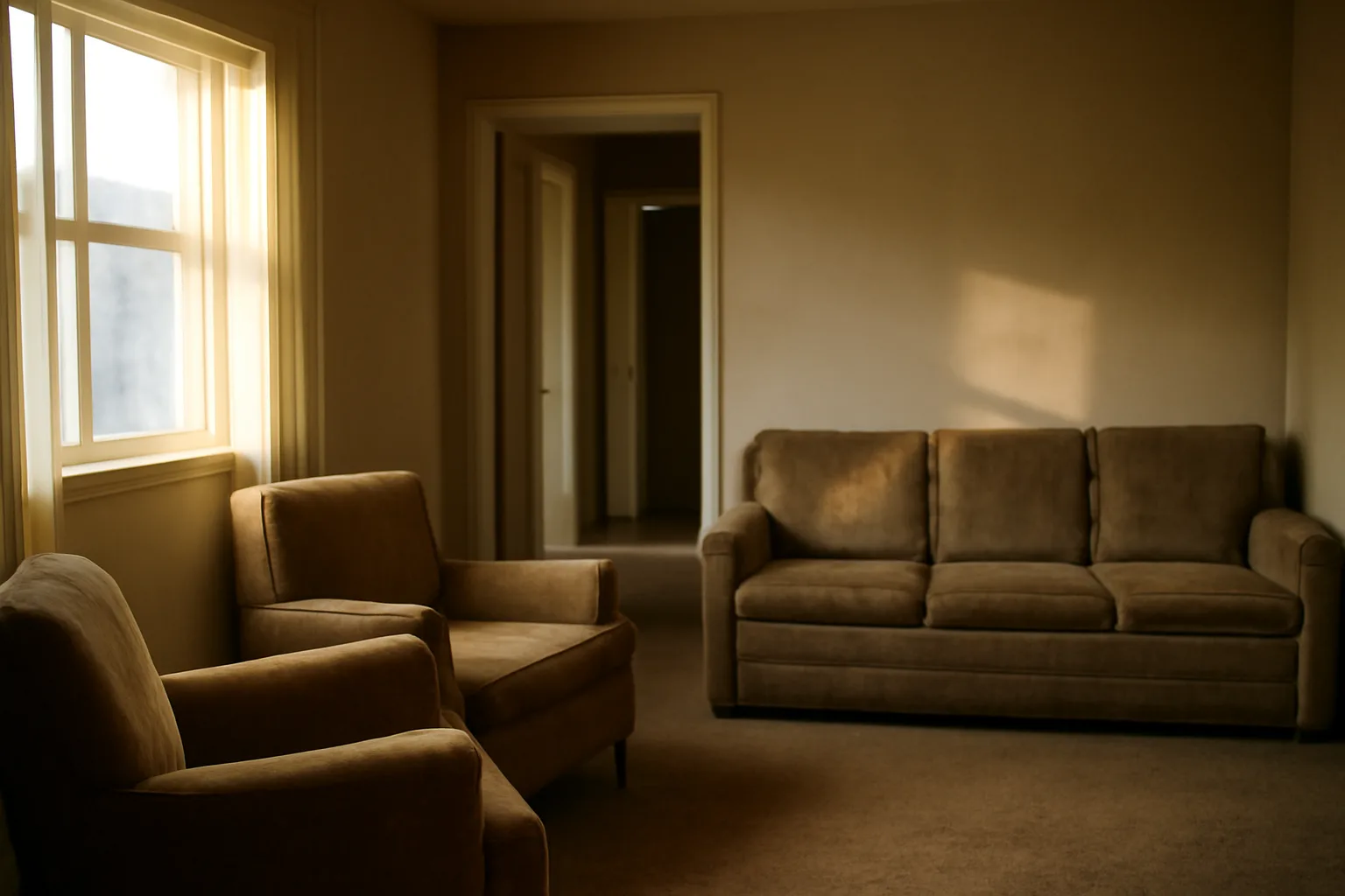 Quiet living room in a house being prepared as a licensed teen group home