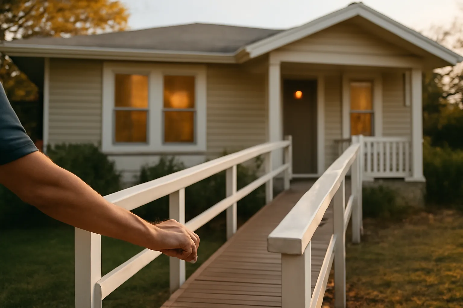 Residential home with wheelchair ramp representing a licensed group home for the elderly