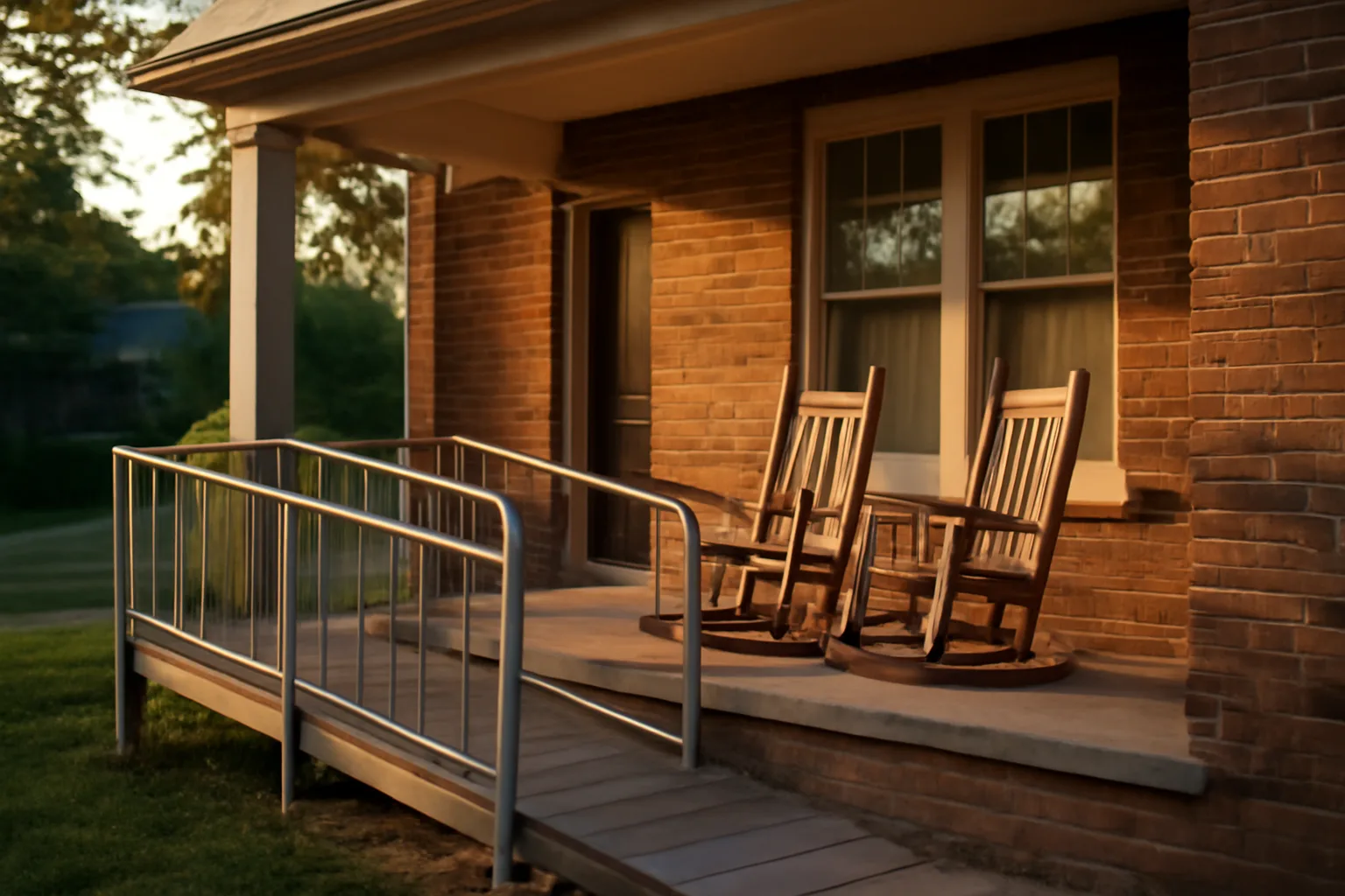 Brick residential home with wheelchair ramp representing starting a group home in Cincinnati