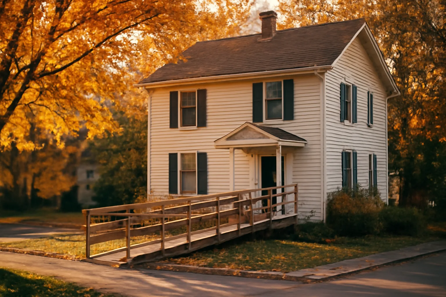 New England style house with wheelchair ramp representing a Massachusetts group home