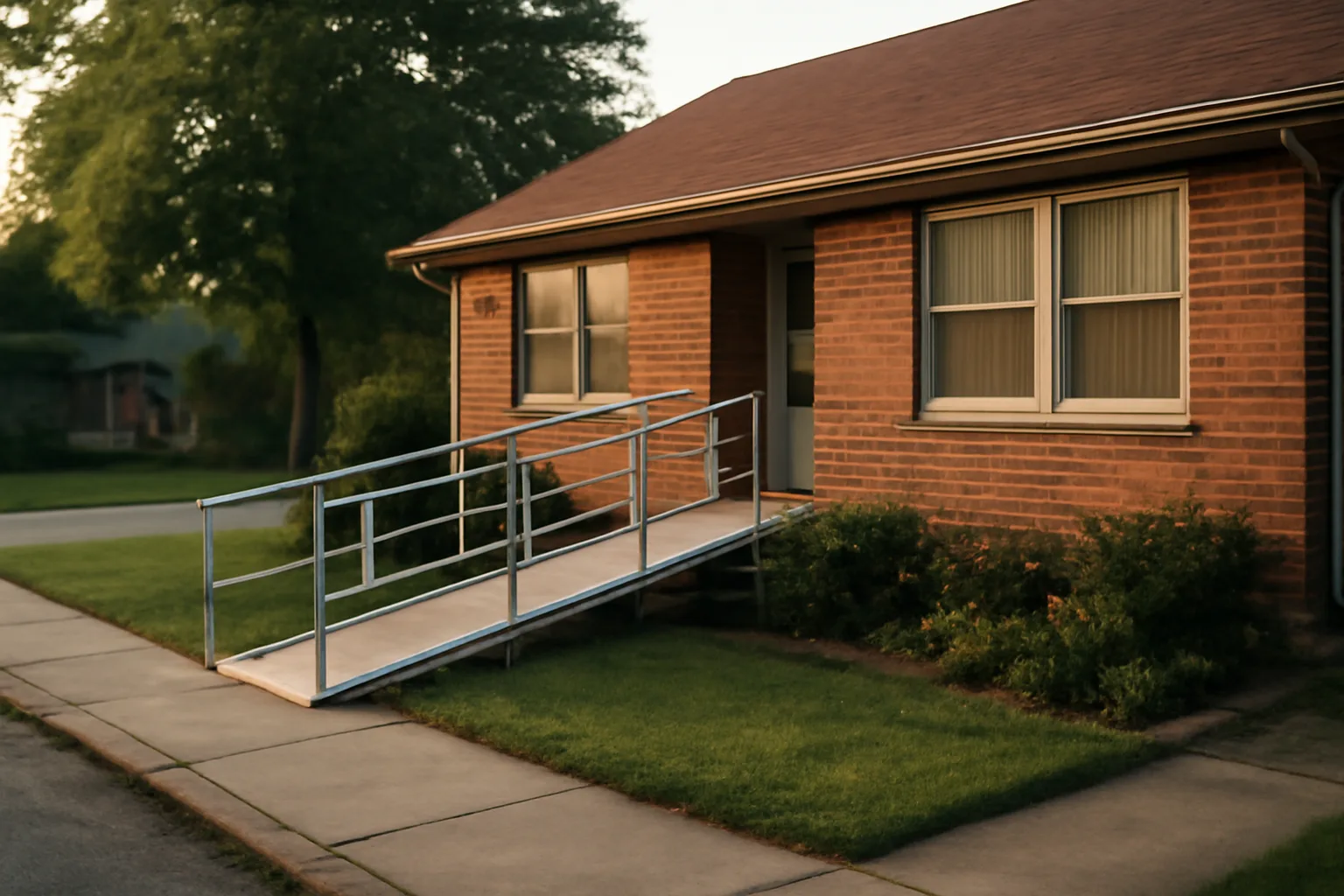 Suburban house with wheelchair ramp representing a licensed Maryland group home