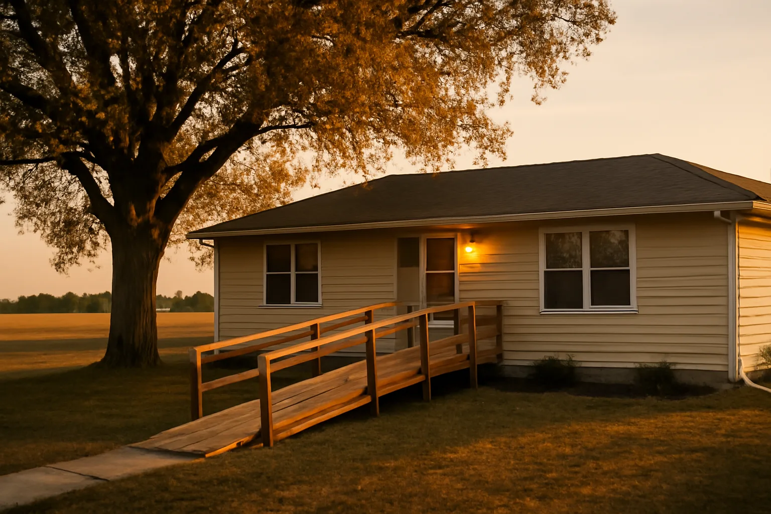 Nebraska ranch-style home with wheelchair ramp representing group home licensing