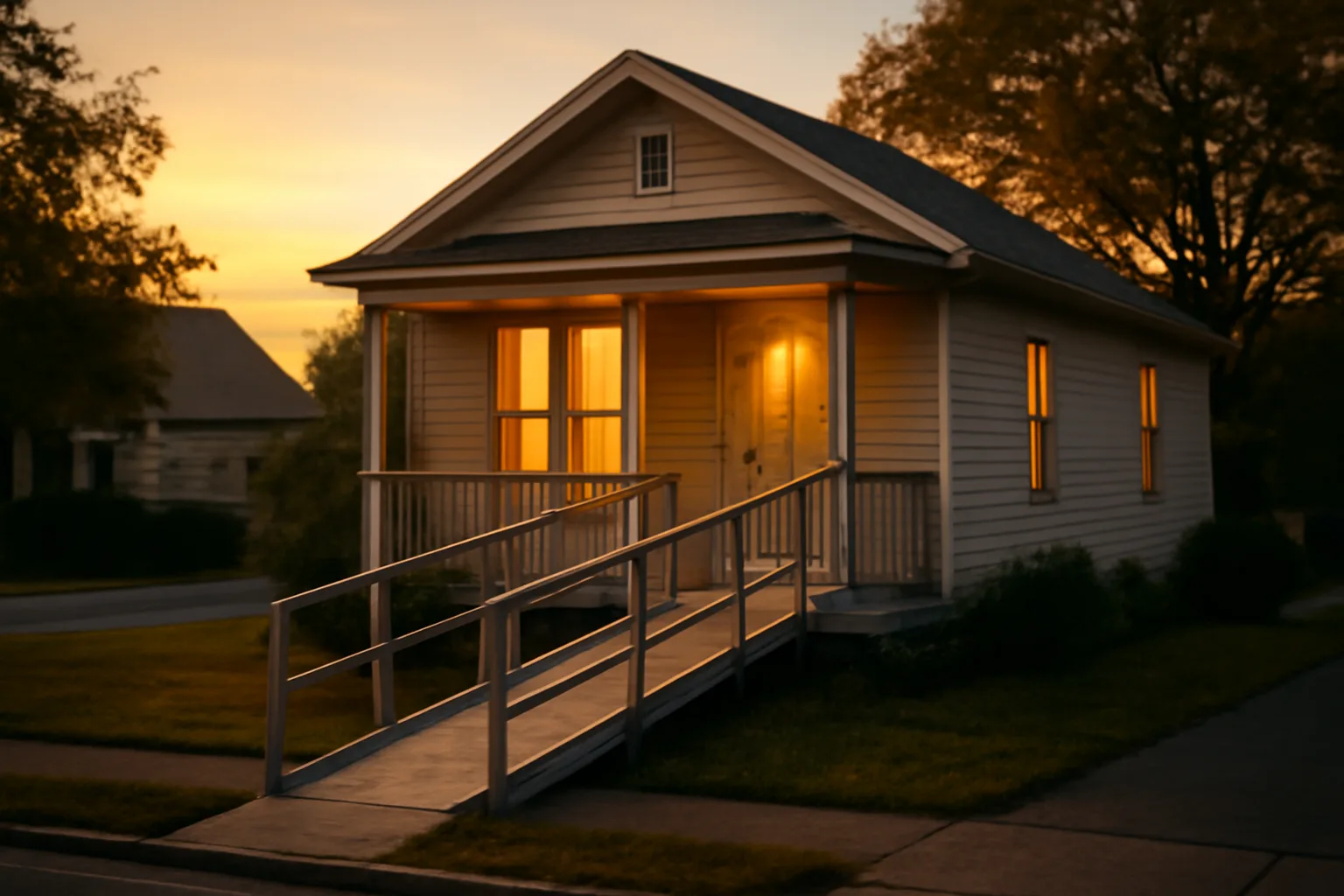 Small converted house with a wheelchair ramp used to start a small group home