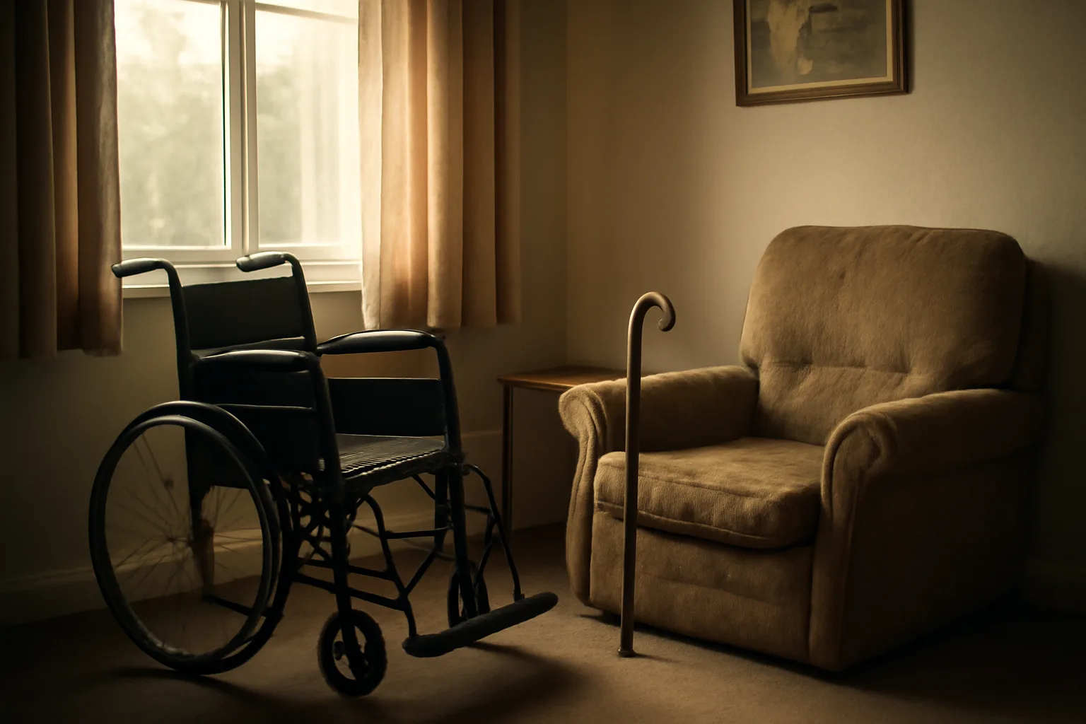 Sunlit living room in a small residential care home for veteran residents