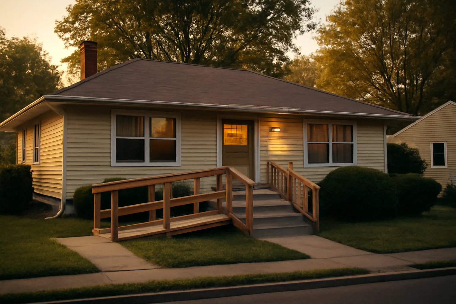 Suburban ranch home with wheelchair ramp representing a licensed Michigan group home