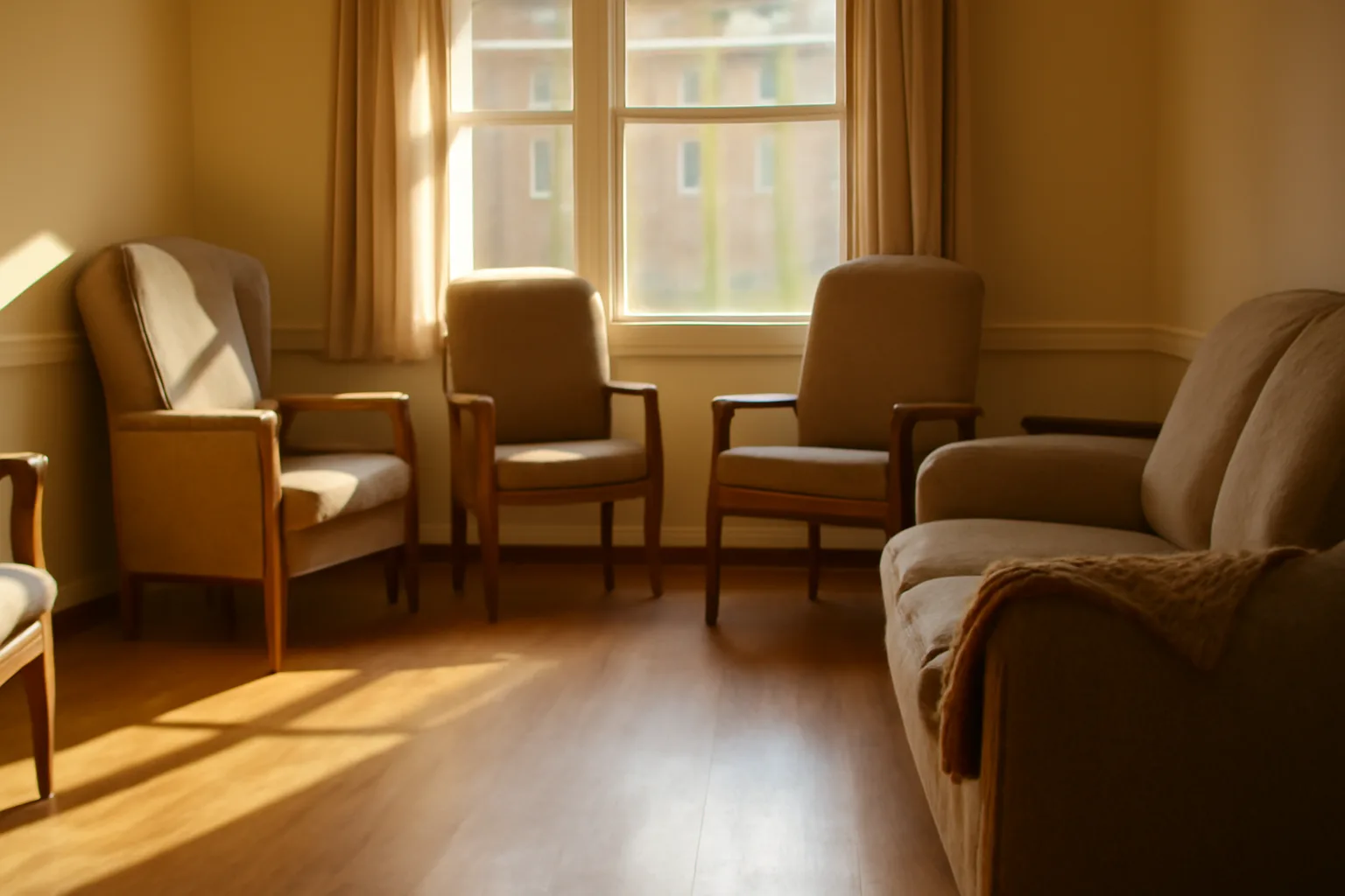 Sunlit living room in a licensed Maryland assisted living residence