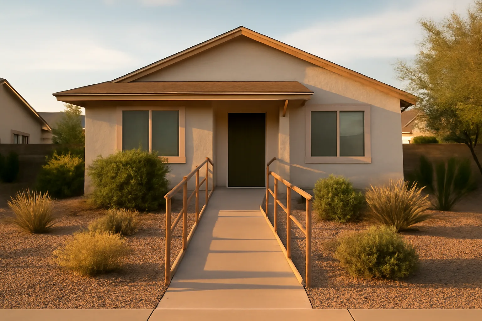 Single-story residential house representing Nevada group home licensing and accessible entry