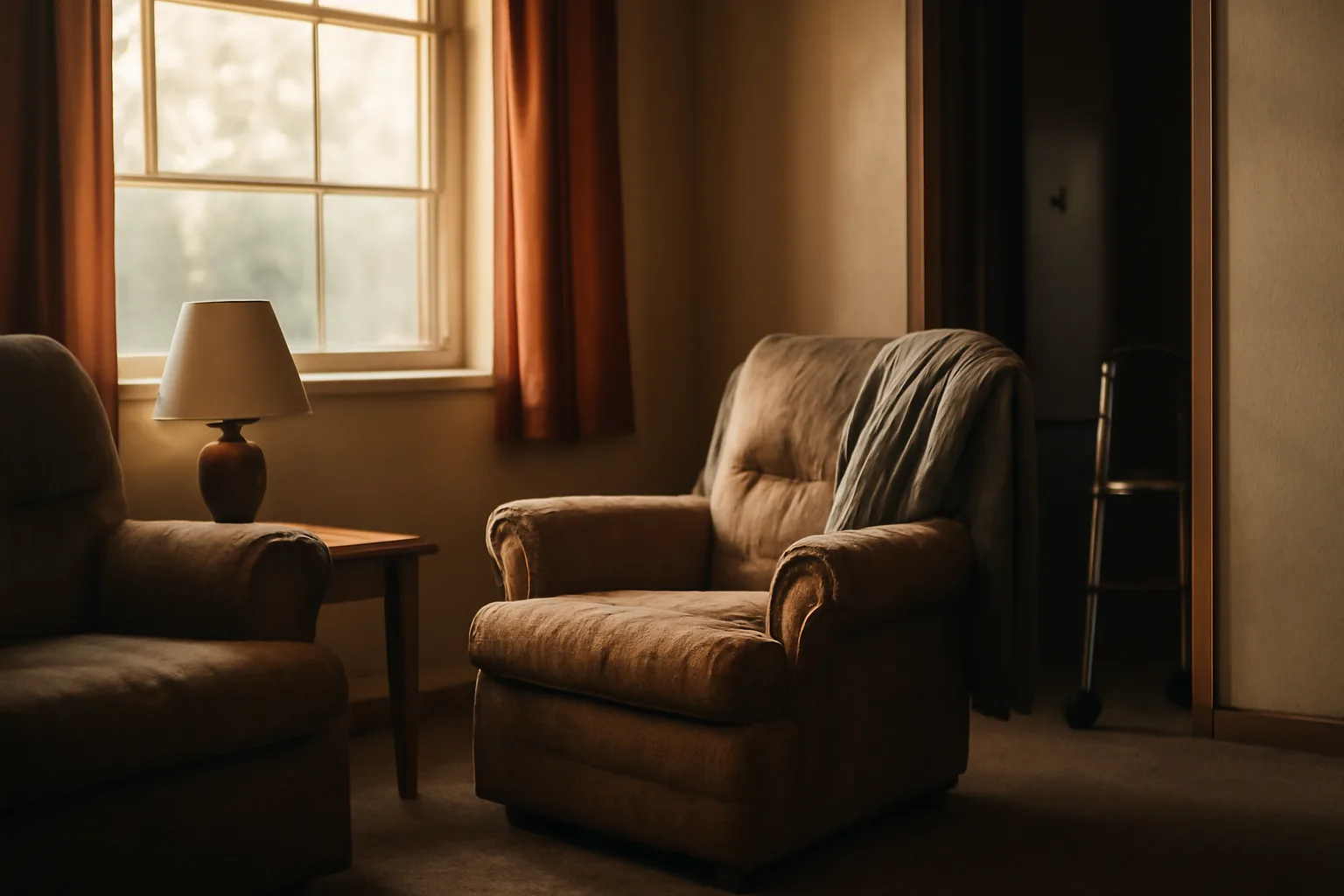 Quiet residential living room representing a small group home care setting