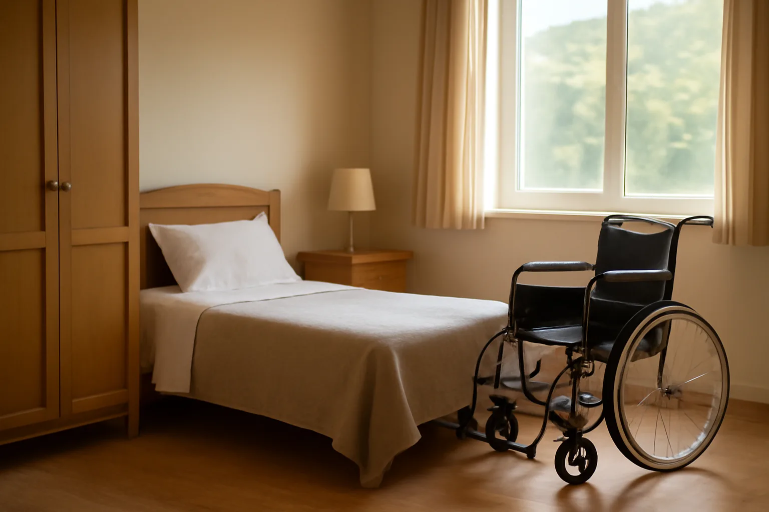 Sunlit private resident room representing Oregon assisted living administrator license standards