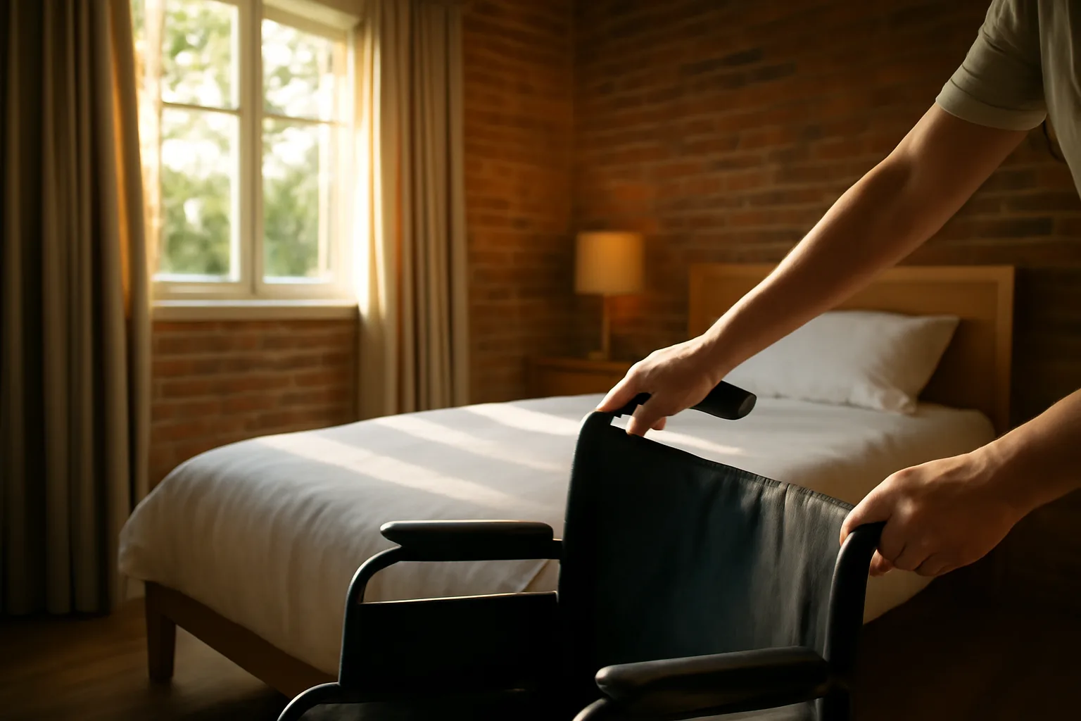 Caregiver assisting a resident in a converted Dallas residential assisted living home