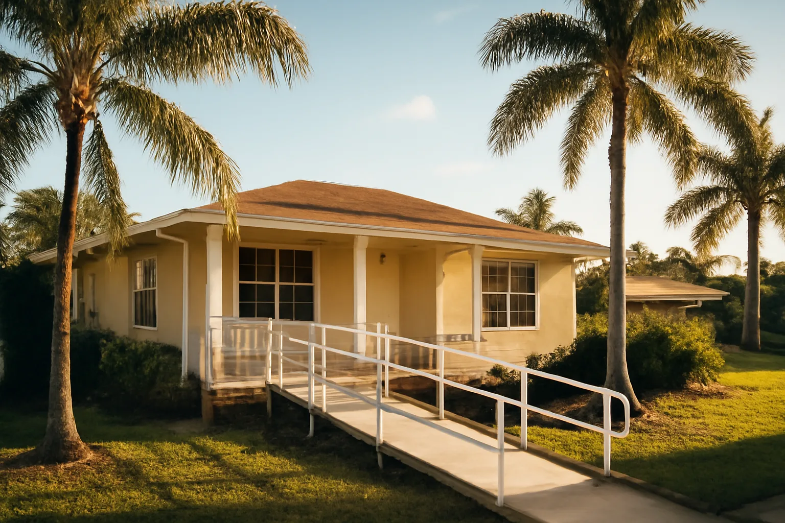 Single-story Florida home with wheelchair ramp representing residential assisted living in Largo