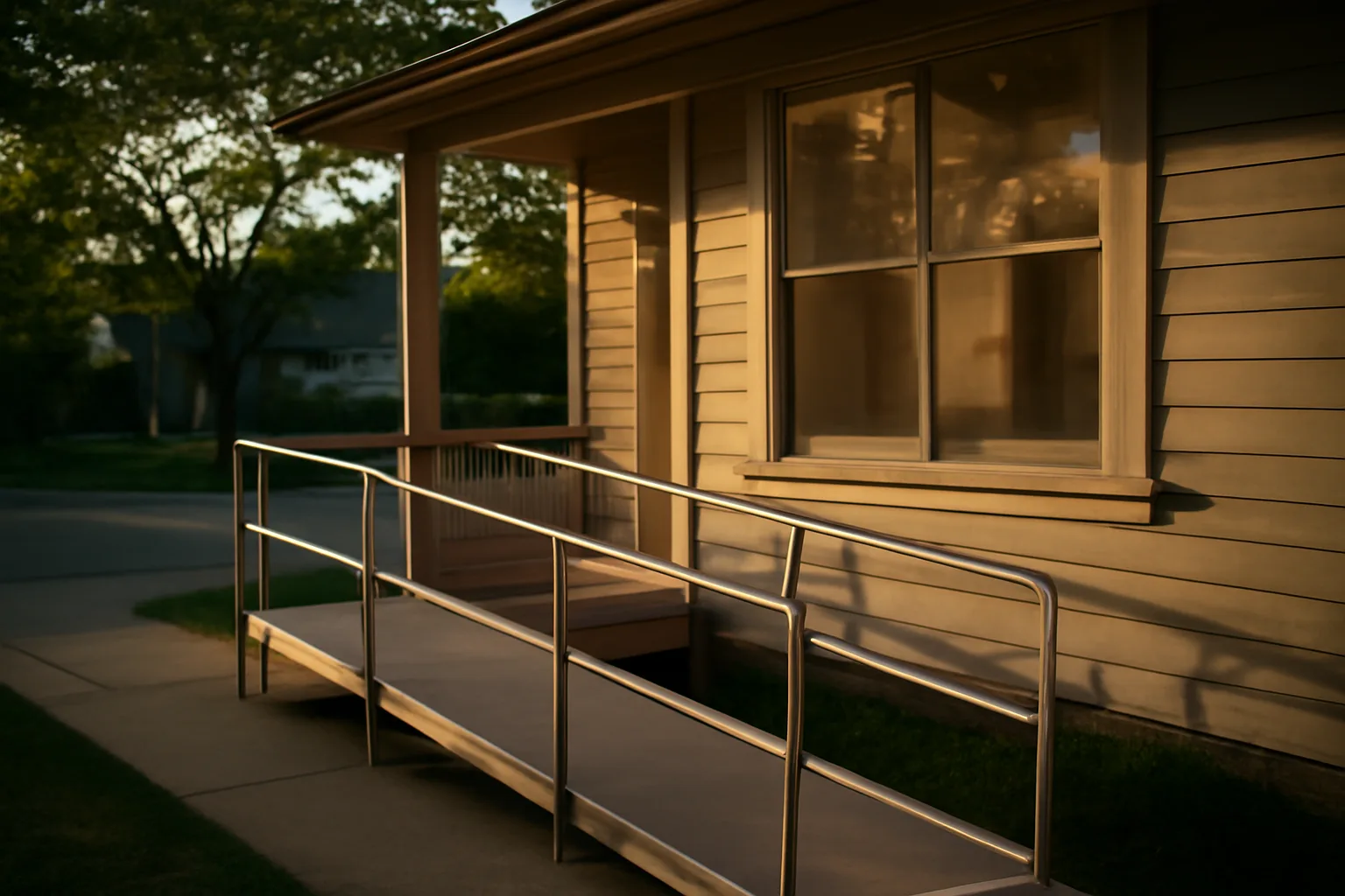 Wheelchair ramp and porch of a house used for residential assisted living