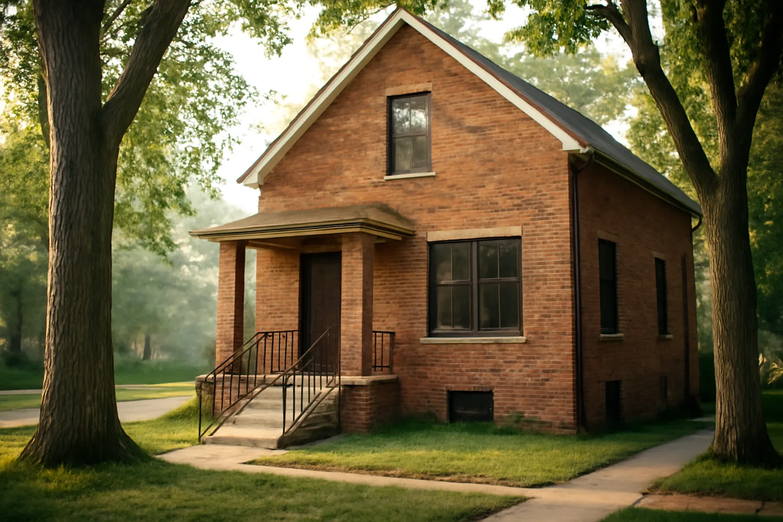 Brick residential home with wheelchair ramp, a setting for starting a group home in Milwaukee