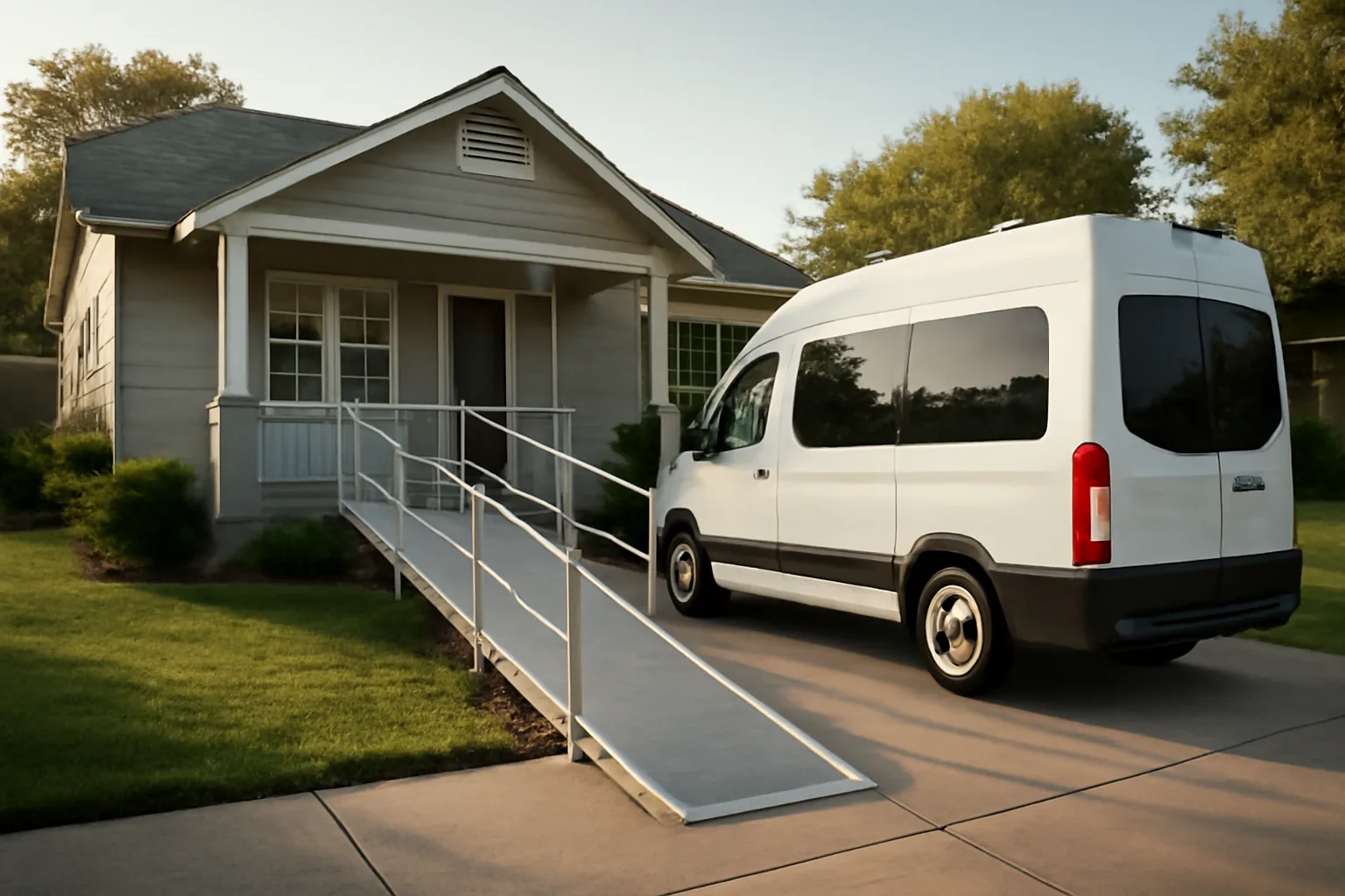 Residential group home exterior with accessibility ramp, representing Virginia group home licensing standards